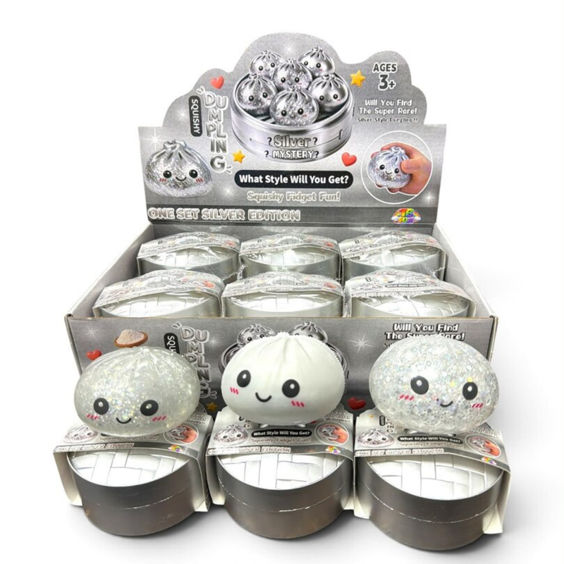 Mystery Dumpling Squishy Silver Edition, losse dumpling squishies in zilvertinten