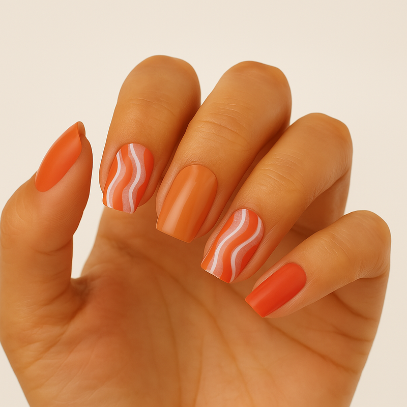 Boozyshop Press On French Nails Orange Waves