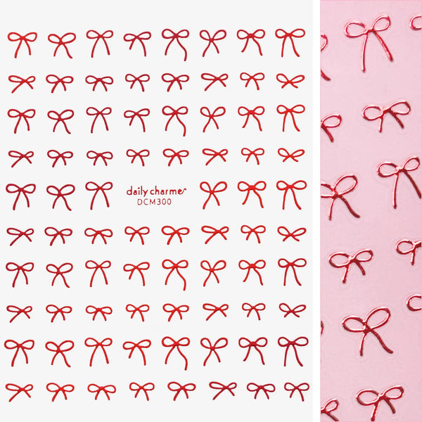 Daily Charme Kawaii Nail Art Sticker Coquette Bows Metallic Red