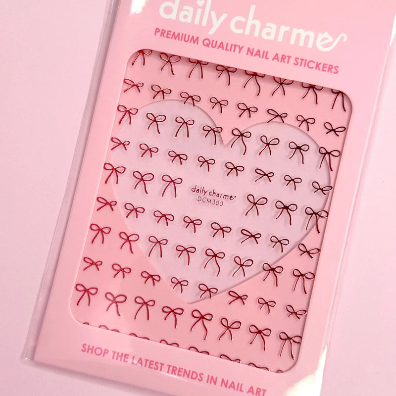 Daily Charme Kawaii Nail Art Sticker Coquette Bows Metallic Red
