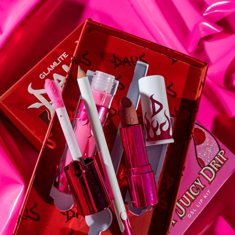 Glamlite x Daus DSL Lip Kit, complete set met lipliner, lipstick en lipgloss