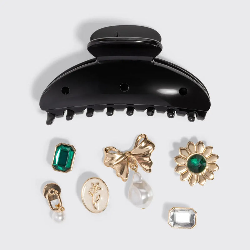 Kitsch KitschPop Charms & Curved Claw Clip Set Vintage Black
