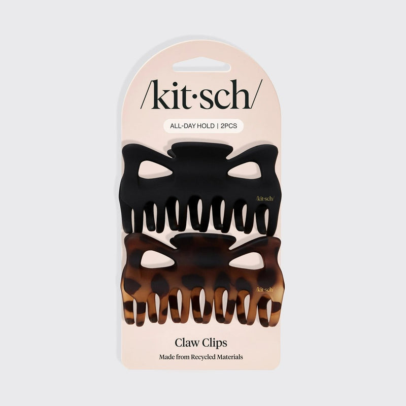 Kitsch Large Claw Clip 2pc Set Black & Tort, set van twee grote haarclips van gerecycled plastic