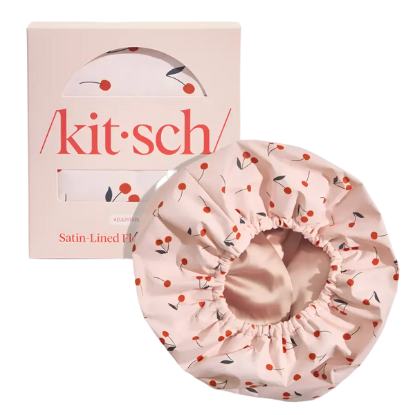Kitsch Satin-Lined Flexi Shower Cap Cherry Print