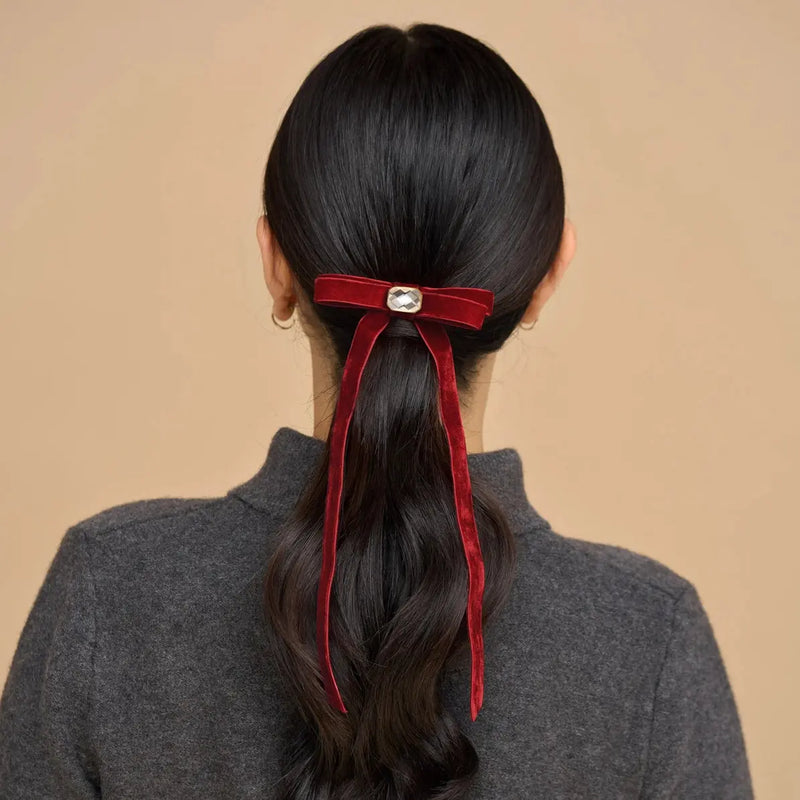 Kitsch Velvet & Gemstone Bow Hair Clip