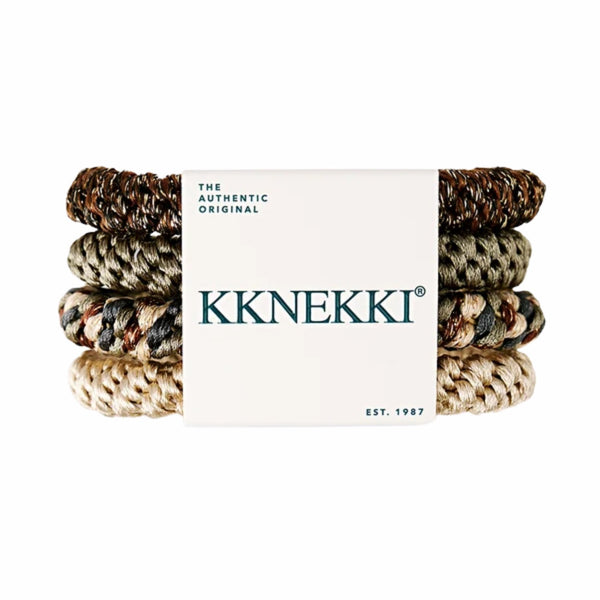 Kknekki Bundle 12 Ponytail Holders, set van vier geweven haarelastiekjes in bruine en neutrale tinten