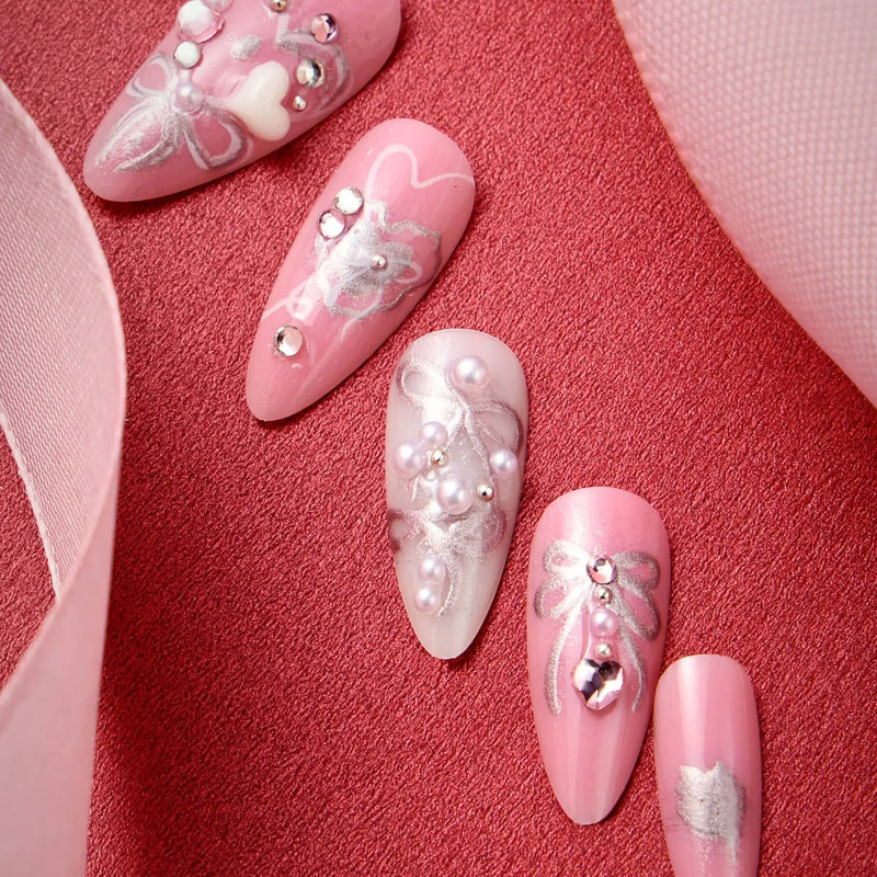 Never Have I Ever Press-On Nails Hearts of Pearls