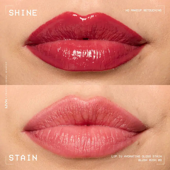 NYX Professional Makeup Lip IV Hydrating Lip Gloss Blush Rush, hydraterende lipgloss met wet-shine finish en stain