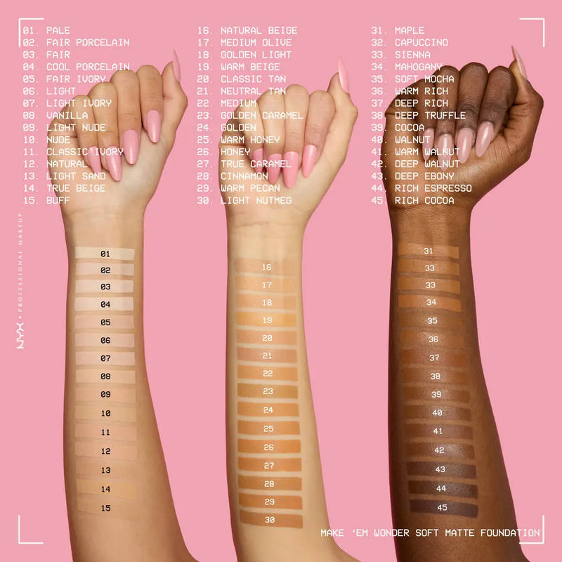 NYX Professional Makeup Make 'EM Wonder Foundation Neutral Tan, matte vloeibare foundation, foto 3 van 10