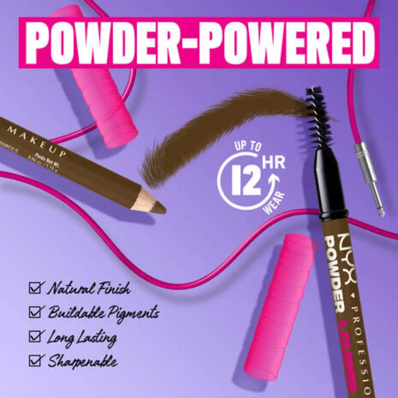 NYX Professional Makeup Powder Louder Brow Pencil Black, wenkbrauwpotlood met poederachtige textuur
