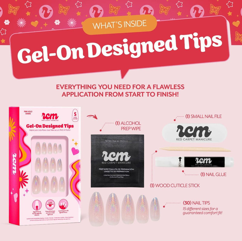 Red Carpet Manicure Gel-On Designed Tips Holographic Pink Ombre