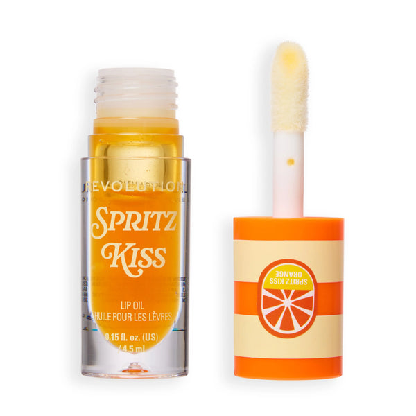 Revolution Pout Lip Oil Spritz Kiss Orange, hydraterende lipolie met glanzende finish en subtiele shimmer