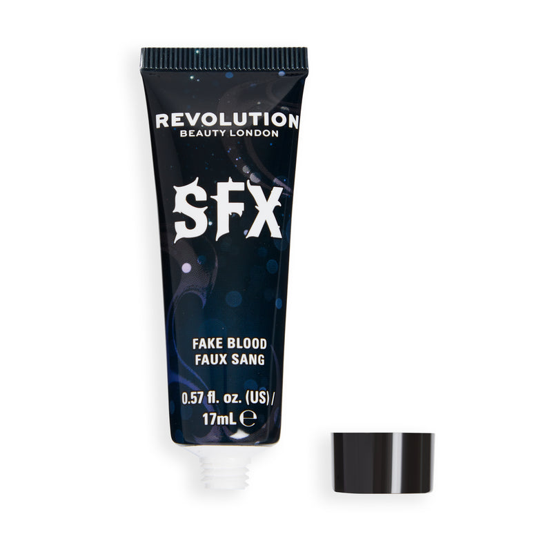 Geopende tube SFX Fake Blood met de dop ernaast