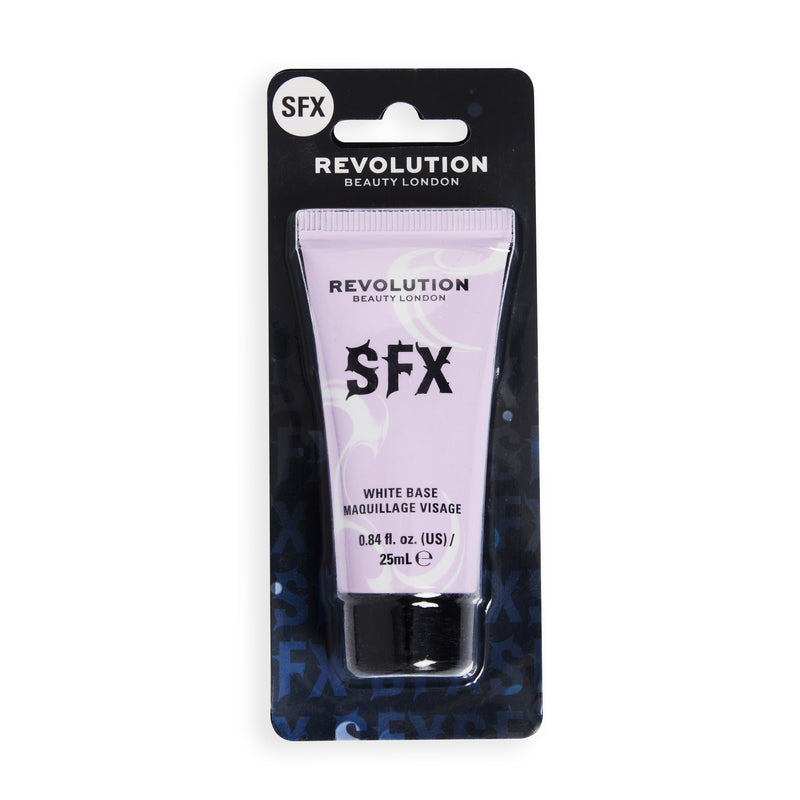 Revolution SFX White Base Foundation in blisterverpakking, lila tube op zwarte kaart