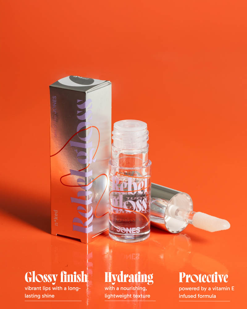 Take It From Jones Rebel Gloss N*ked, lipgloss met glanzende finish en verzorgende oliën.