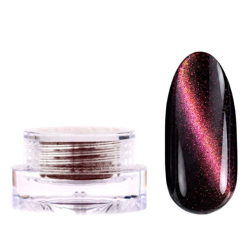 Yoshi Cat Eye Dust 3, roze nagelpoeder met groen-gouden reflecties voor cat eye en holografische effecten