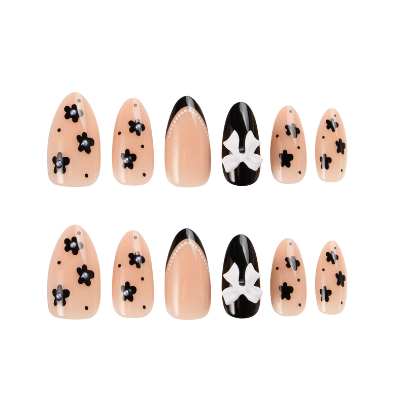 ATE Press On Nails Dress Code S/M, press-on nagels met nude basis en zwarte French tip