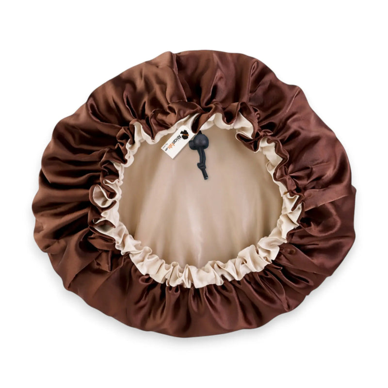 African Fabs Chocolate Brown Satin Hair Bonnet Reversable