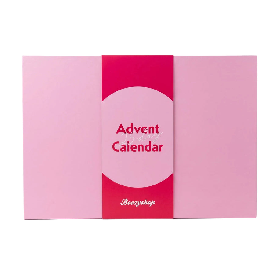 Boozyshop Adventskalender 2026, gesloten roze doos met de opdruk Advent Calendar