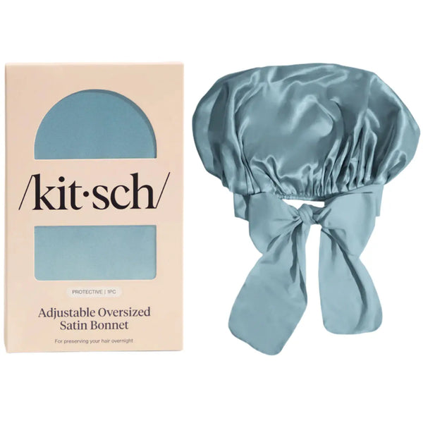 Kitsch Adjustable Oversized Satin Bonnet Haze Blue