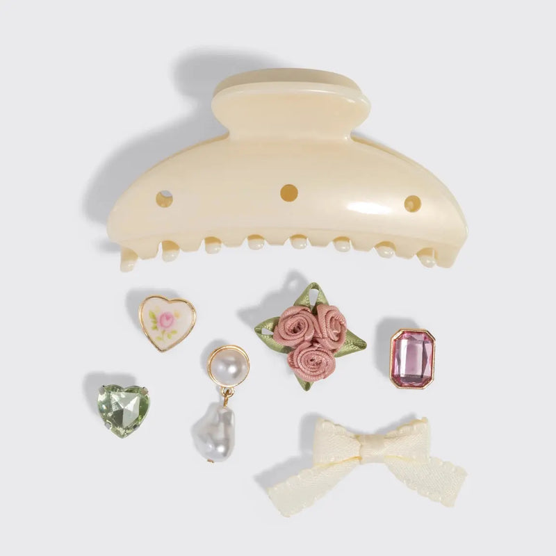 Kitsch KitschPop Charms & Curved Claw Clip Set Pearlized Cream