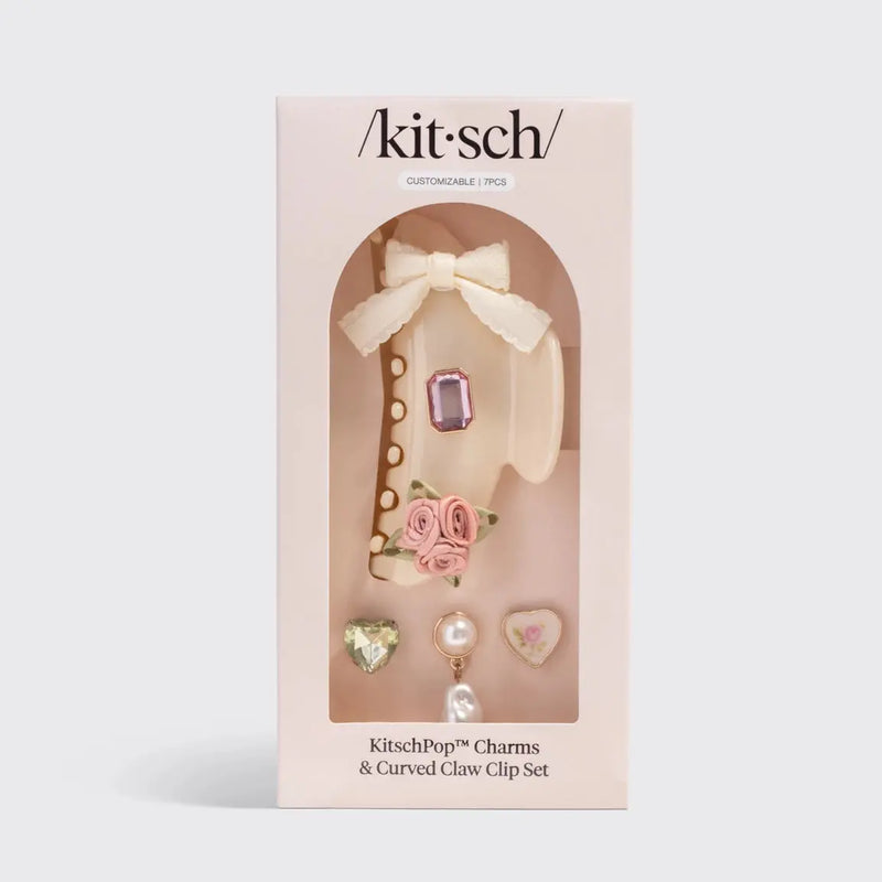 Kitsch KitschPop Charms & Curved Claw Clip Set Pearlized Cream