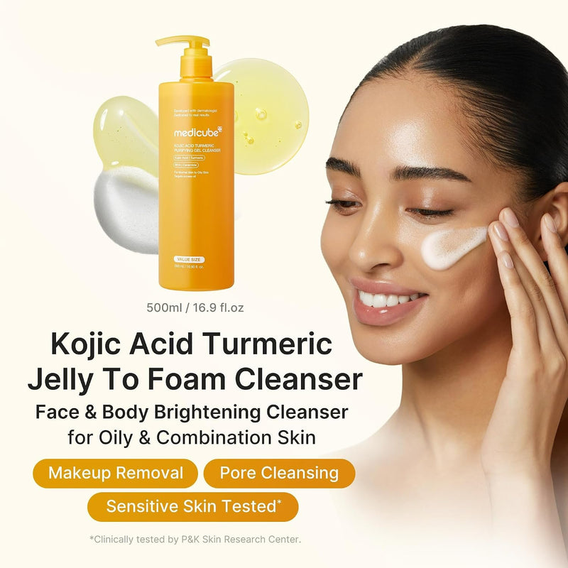 Medicube Kojic ACID Turmeric GEL TO FOAM Cleanser, gel-naar-schuim gezichts- en lichaamsreiniger