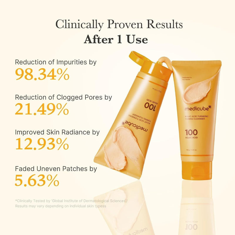 Medicube Kojic Acid Turmeric Toning Cleanser, gezichtsreiniger die hyperpigmentatie en donkere vlekken vermindert