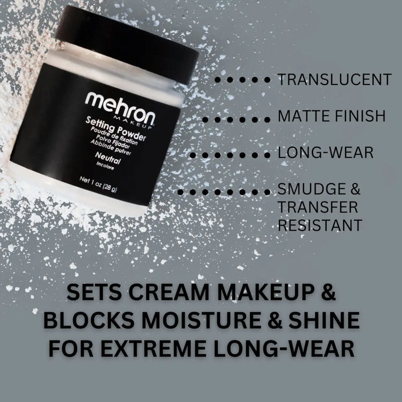 Mehron Makeup Colorset Setting Powder Translucent 28 gr., transparante setting powder, foto 3 van 5