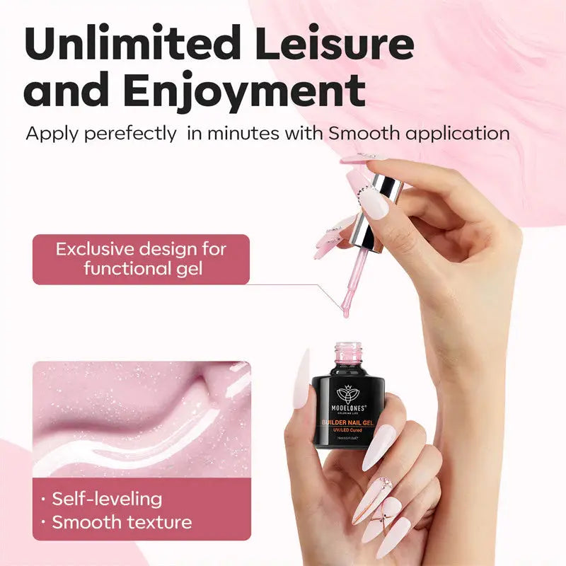 Modelones 8-in-1 Builder Nail Gel Nude Pink Glitter