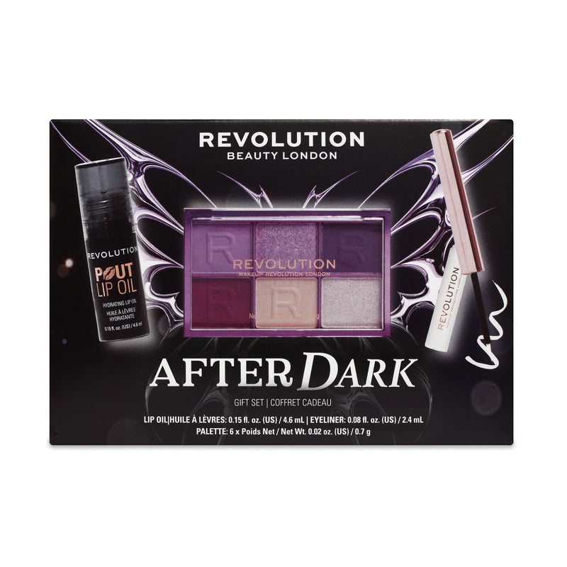 Revolution After Dark Giftset, zwarte cadeaudoos met palet, lipolie en eyeliner