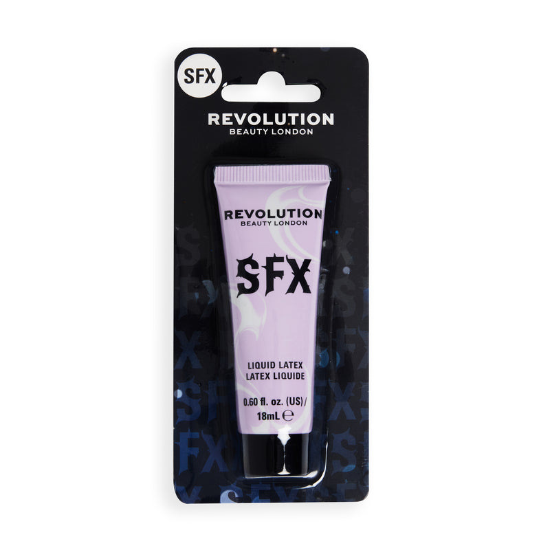Revolution SFX Liquid Latex in blisterverpakking, lila tube op zwarte kaart