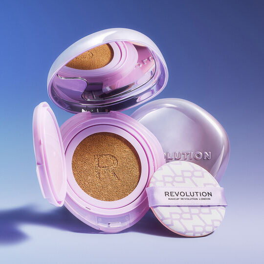 Revolution Superdewy Cushion Foundation Medium Tan Neutral, vloeibare foundation met dewy finish, foto 3 van 10