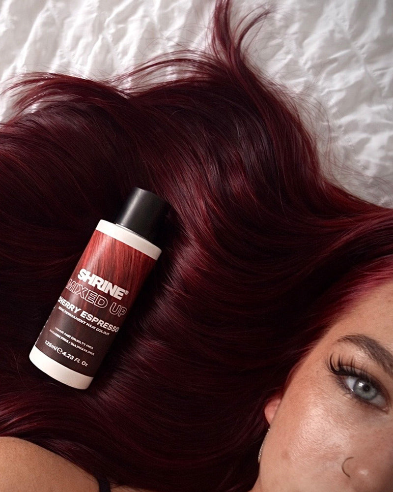 Shrine Mixed Up Semi Permanent Hair Dye Colour Cherry Espresso, semi-permanente haarverf voor kersenrood en kersenbruin haar,