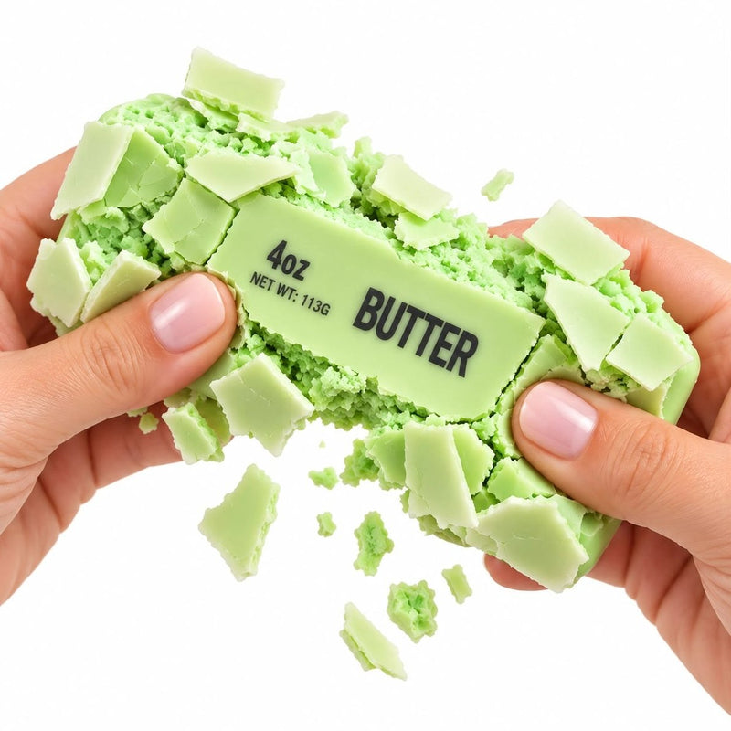 Wax Cracking Mystery Butter Squishy, boterpakje met een waslaag die kraakt
